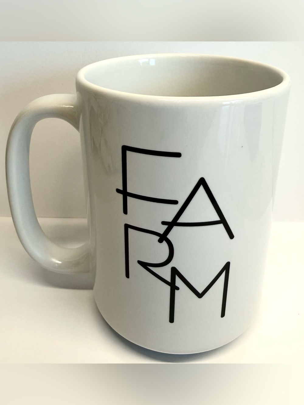 Farmhouse FARM Large White Ceramic Coffee Mug Minimalist Kitchen Decor